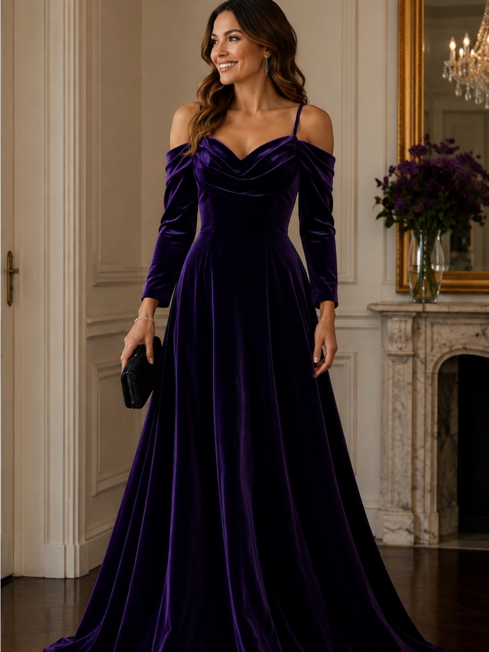 Jessica MCLINTOOK Elegant Purple Off-Shoulder Dress Y2k 8 whimsigoth, retro glam